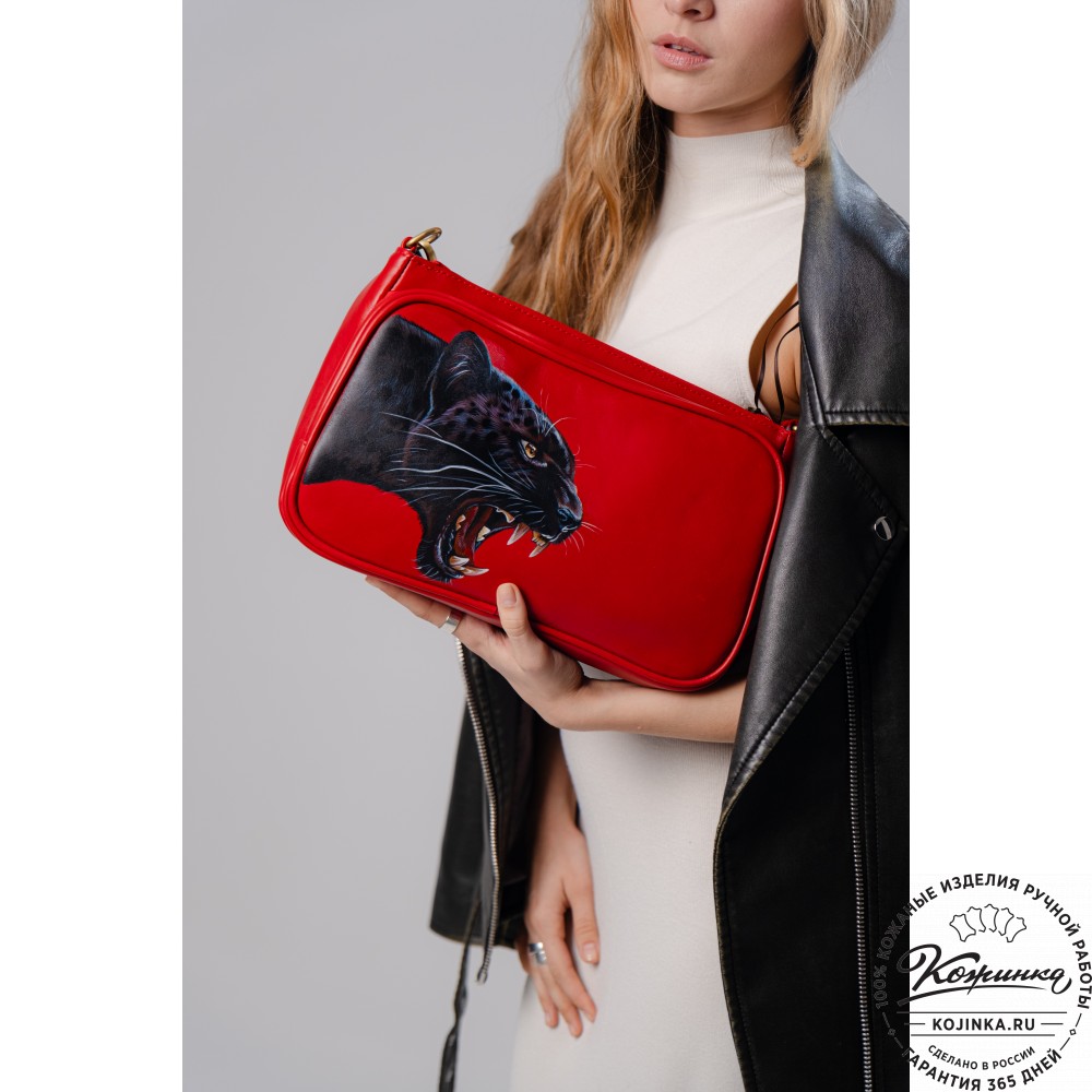 Женская кожаная сумка "Эмма" "Пантера" (красный)